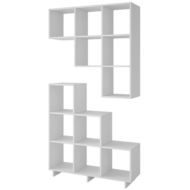 Manhattan Comfort Sophisticated Cascavel Stair Cubby with 6 Cube Shelves in White. Set of 2.-Minimal & Modern