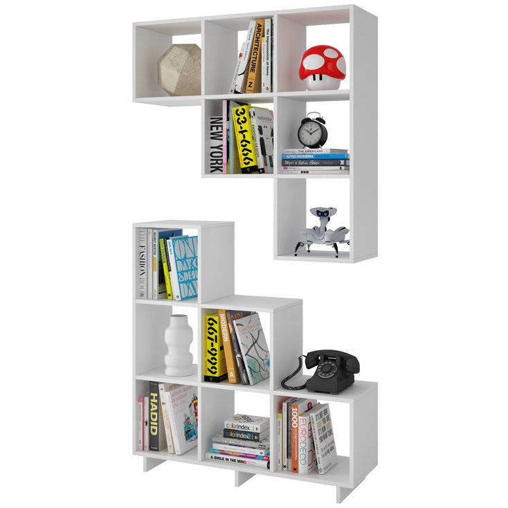 Manhattan Comfort Sophisticated Cascavel Stair Cubby with 6 Cube Shelves in White. Set of 2.-Minimal & Modern