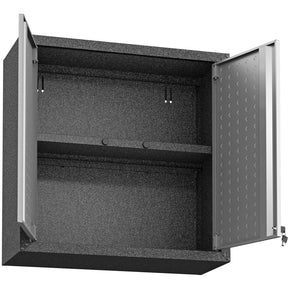 Manhattan Comfort Fortress 30" Floating Textured Metal Garage Cabinet with Adjustable Shelves in Grey - Set of 2-Minimal & Modern