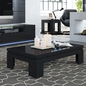 Manhattan Comfort Bridge 2-Piece Accent Table Living Room Set in Black Gloss-Minimal & Modern