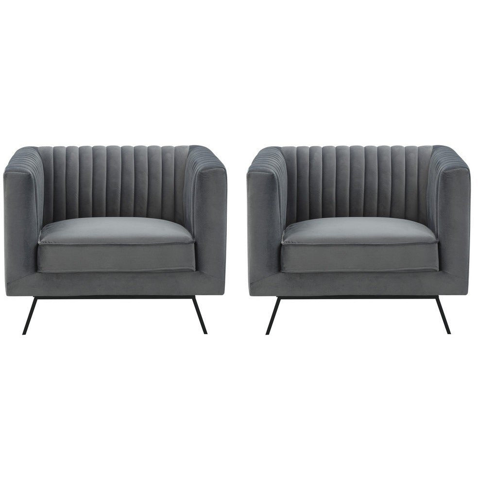 Manhattan Comfort Vandam 2-Piece Charcoal Grey Velvet Armchairs Manhattan Comfort-Armchair- - 1
