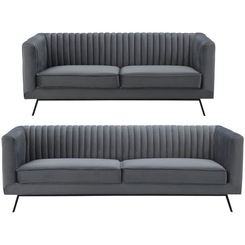 Manhattan Comfort Vandam 2-Piece Charcoal Grey Velvet 3-Seat Sofa and 2-Seat LoveseatManhattan Comfort-Sofa Sets- - 1