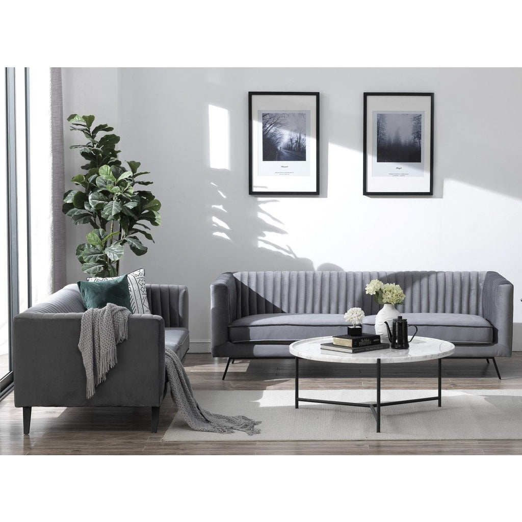 Manhattan Comfort Vandam 2-Piece Charcoal Grey Velvet 3-Seat Sofa and 2-Seat Loveseat