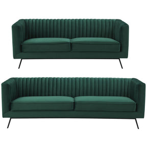 Manhattan Comfort Vandam 2-Piece Hunter Green Velvet 3-Seat Sofa and 2-Seat LoveseatManhattan Comfort-Sofa Sets- - 1