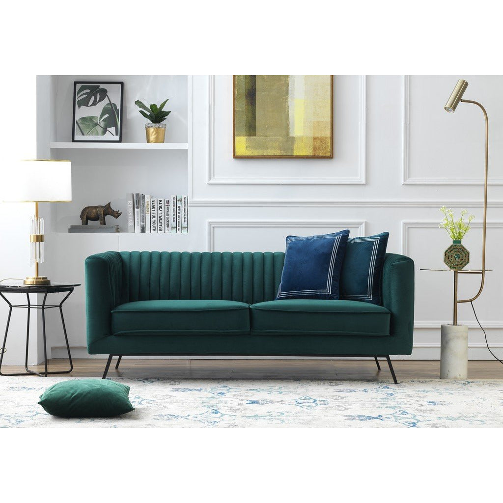 Manhattan Comfort Vandam 2-Piece Hunter Green Velvet 3-Seat Sofa and 2-Seat Loveseat