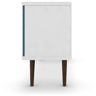 Manhattan Comfort Liberty 53.14" Mid Century - Modern TV Stand  with 5 Shelves and 1 Door in White and Aqua Blue  with Solid Wood Legs