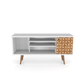 Manhattan Comfort  Liberty 53.14" Mid Century - Modern TV Stand  with 5 Shelves and 1 Door  in White and 3D Brown Prints