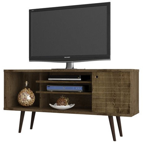 Manhattan Comfort Liberty 53.14" Mid Century - Modern TV Stand  with 5 Shelves and 1 Door in Rustic Brown with Solid Wood LegsManhattan Comfort-Entertainment Center- - 1