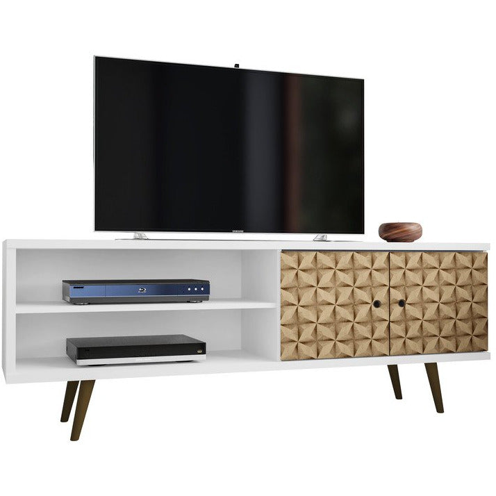 Manhattan Comfort  Liberty 62.99" Mid Century - Modern TV Stand with 3 Shelves and 2 Doors  in White and 3D Brown PrintsManhattan Comfort-Entertainment Center- - 1