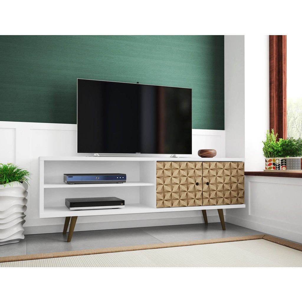 Manhattan Comfort  Liberty 62.99" Mid Century - Modern TV Stand with 3 Shelves and 2 Doors  in White and 3D Brown Prints