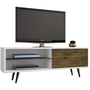 Manhattan Comfort Liberty 62.99" Mid Century - Modern TV Stand with 3 Shelves and 2 Doors in White and Rustic Brown with Solid Wood LegsManhattan Comfort-Entertainment Center- - 1