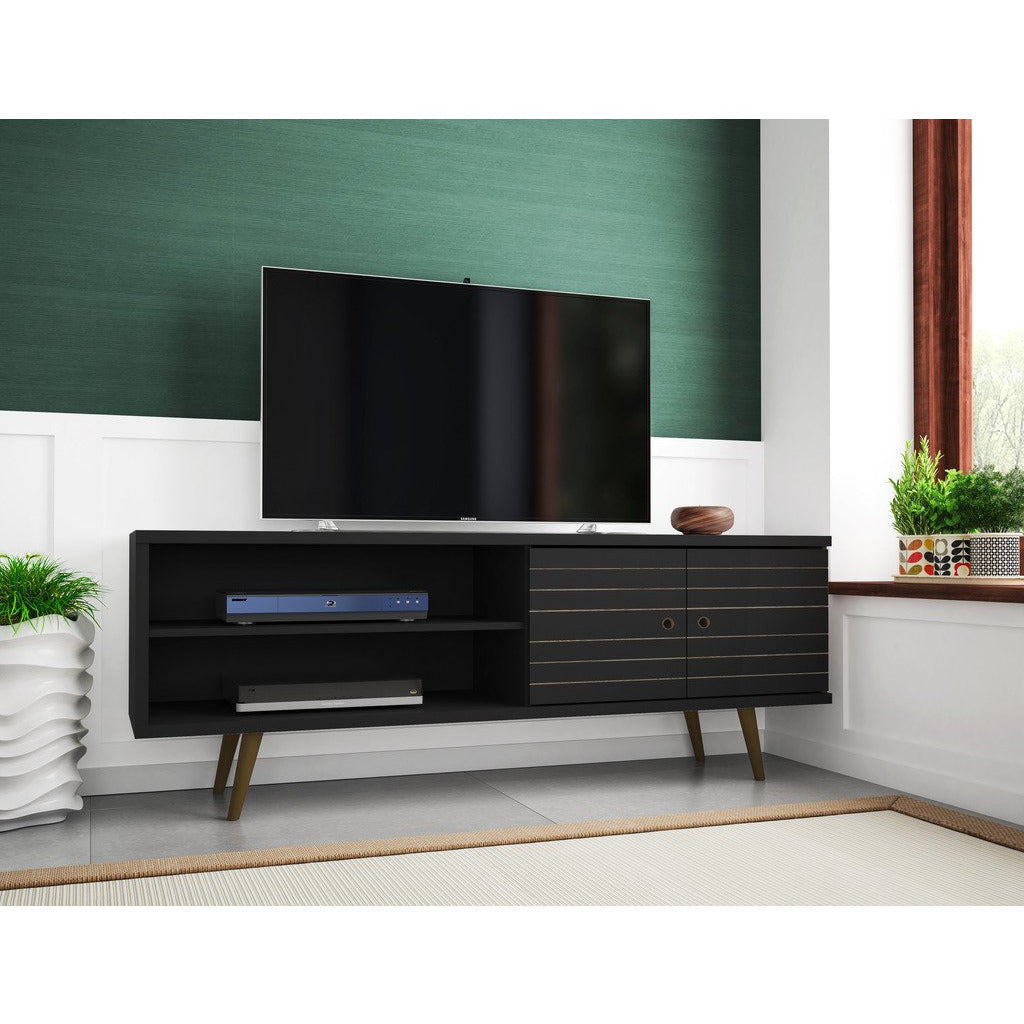 Manhattan Comfort  Liberty 62.99" Mid Century - Modern TV Stand with 3 Shelves and 2 Doors  in Black