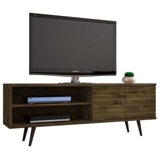 Manhattan Comfort Liberty 62.99" Mid Century - Modern TV Stand with 3 Shelves and 2 Doors in Rustic Brown with Solid Wood LegsManhattan Comfort-Entertainment Center- - 1