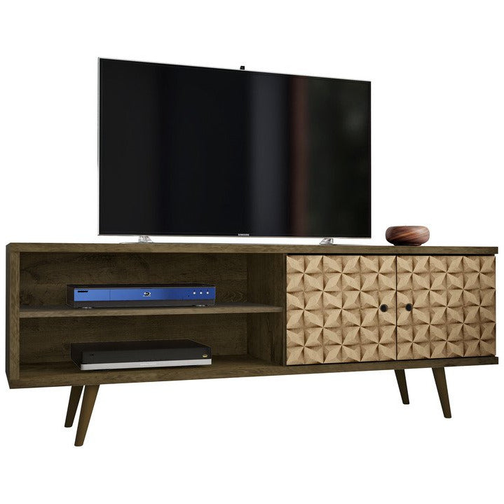 Manhattan Comfort  Liberty 62.99" Mid Century - Modern TV Stand with 3 Shelves and 2 Doors  in Rustic Brown and 3D Brown PrintsManhattan Comfort-Entertainment Center- - 1