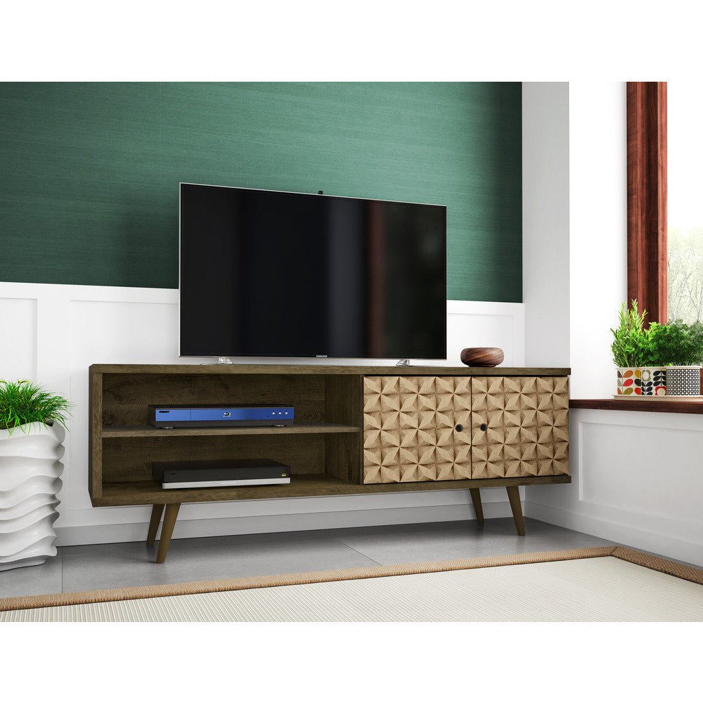Manhattan Comfort  Liberty 62.99" Mid Century - Modern TV Stand with 3 Shelves and 2 Doors  in Rustic Brown and 3D Brown Prints