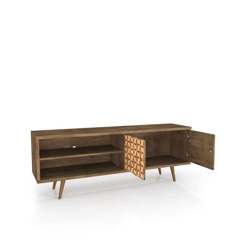 Manhattan Comfort  Liberty 62.99" Mid Century - Modern TV Stand with 3 Shelves and 2 Doors  in Rustic Brown and 3D Brown Prints