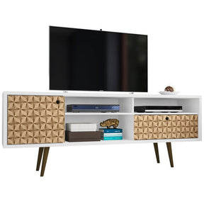 Manhattan Comfort  Liberty 70.86" Mid Century - Modern TV Stand with 4 Shelving Spaces and 1 Drawer in White and 3D Brown PrintsManhattan Comfort-Entertainment Center- - 1