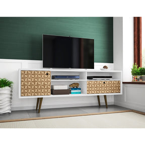 Manhattan Comfort  Liberty 70.86" Mid Century - Modern TV Stand with 4 Shelving Spaces and 1 Drawer in White and 3D Brown Prints