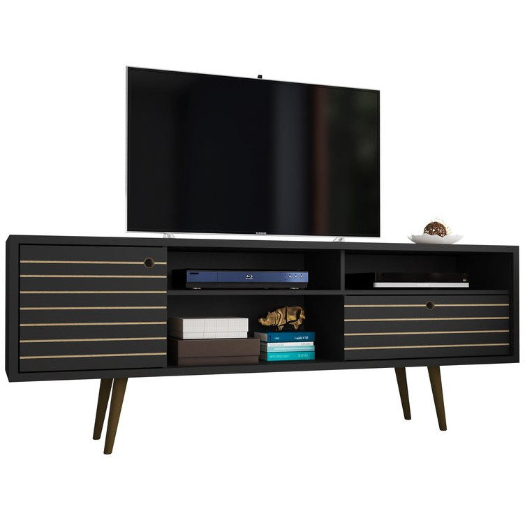 Manhattan Comfort  Liberty 70.86" Mid Century - Modern TV Stand with 4 Shelving Spaces and 1 Drawer in Black Manhattan Comfort-Entertainment Center- - 1