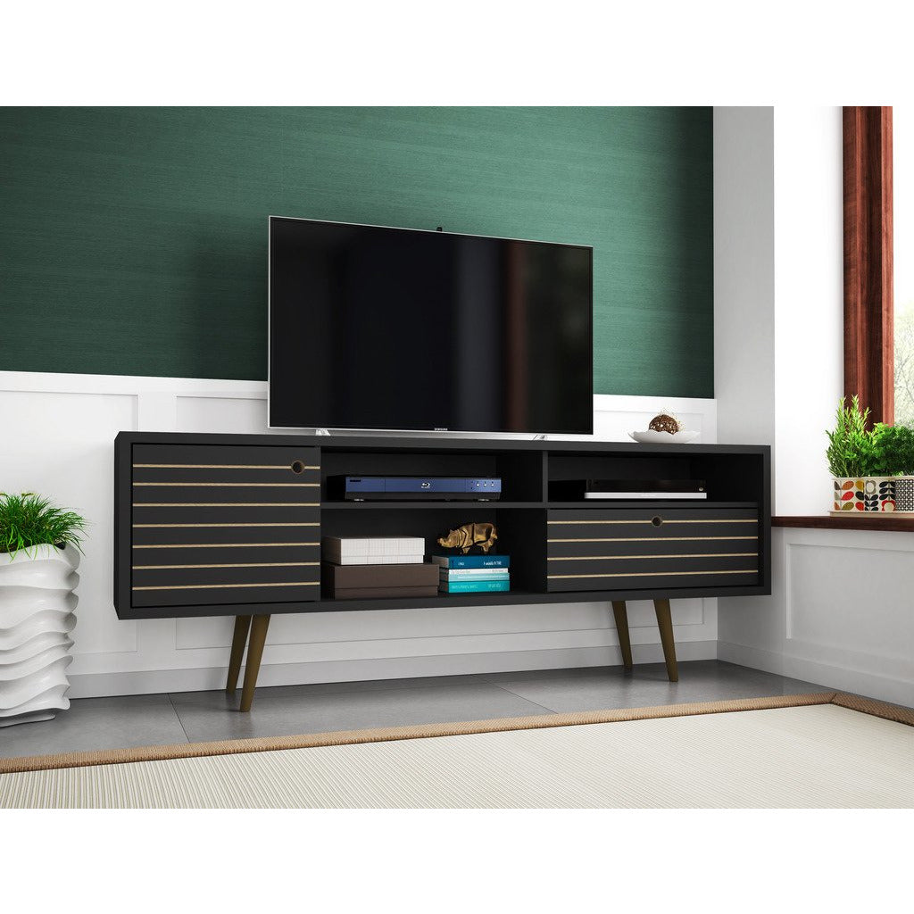 Manhattan Comfort  Liberty 70.86" Mid Century - Modern TV Stand with 4 Shelving Spaces and 1 Drawer in Black