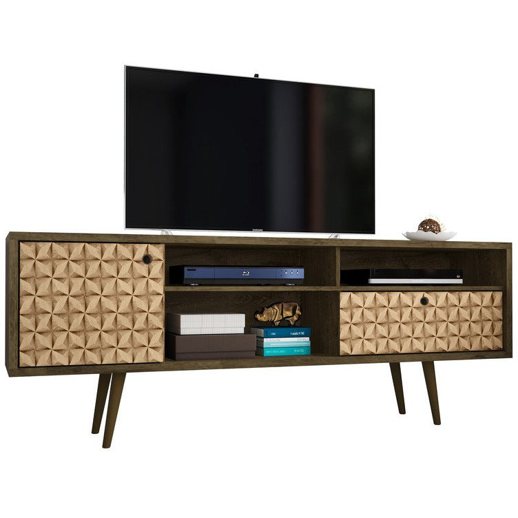 Manhattan Comfort  Liberty 70.86" Mid Century - Modern TV Stand with 4 Shelving Spaces and 1 Drawer in Rustic Brown and 3D Brown PrintsManhattan Comfort-Entertainment Center- - 1