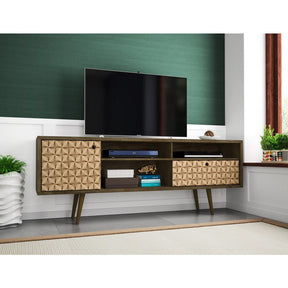 Manhattan Comfort  Liberty 70.86" Mid Century - Modern TV Stand with 4 Shelving Spaces and 1 Drawer in Rustic Brown and 3D Brown Prints