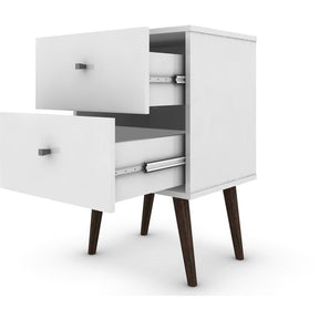 Manhattan Comfort Liberty Mid Century - Modern Nightstand 2.0 with 2 Full Extension Drawers in White with Solid Wood Legs