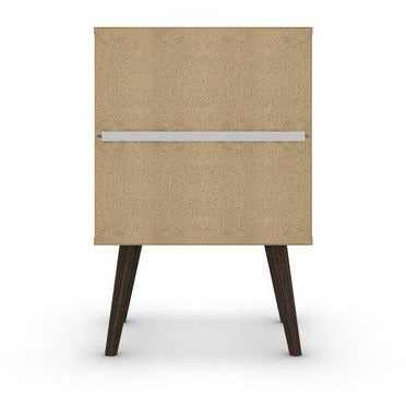Manhattan Comfort Liberty Mid Century - Modern Nightstand 2.0 with 2 Full Extension Drawers in White with Solid Wood Legs