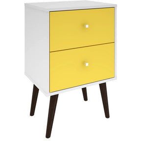Manhattan Comfort Liberty Mid Century - Modern Nightstand 2.0 with 2 Full Extension Drawers in White and Yellow with Solid Wood LegsManhattan Comfort-Nightstand- - 1