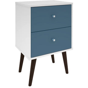 Manhattan Comfort Liberty Mid Century - Modern Nightstand 2.0 with 2 Full Extension Drawers in White and Aqua Blue  with Solid Wood LegsManhattan Comfort-Nightstand- - 1
