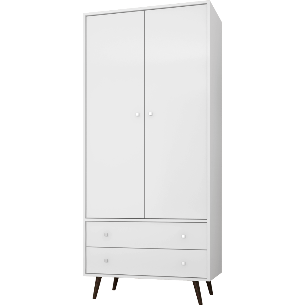 Manhattan Comfort Liberty 31.89" Mid Century - Modern Armoire with 2 Drawers, 1 Shelf, and Hanging Rod in White-Minimal & Modern