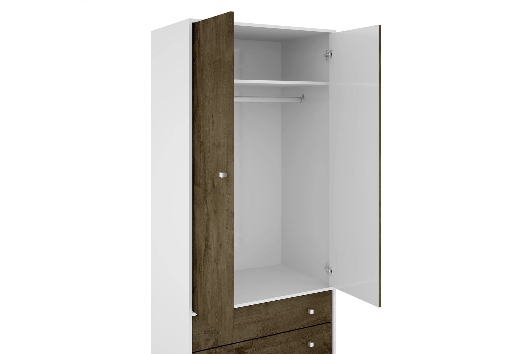 Manhattan Comfort Liberty 31.89" Mid Century - Modern Armoire with 2 Drawers, 1 Shelf, and Hanging Rod in White and Rustic Brown-Minimal & Modern