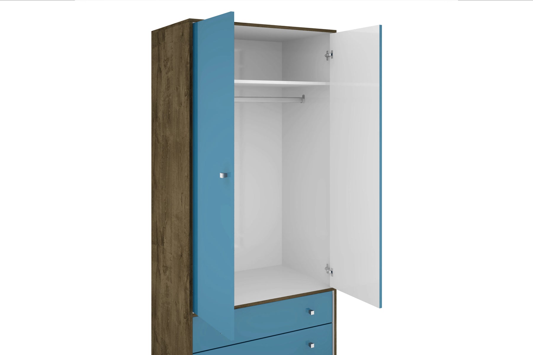 Manhattan Comfort Liberty 31.89" Mid Century - Modern Armoire with 2 Drawers, 1 Shelf, and Hanging Rod in Rustic Brown and Aqua Blue-Minimal & Modern