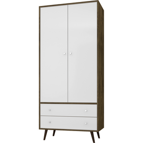 Manhattan Comfort Liberty 31.89" Mid Century - Modern Armoire with 2 Drawers, 1 Shelf, and Hanging Rod in Rustic Brown and White-Minimal & Modern
