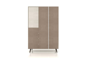 Manhattan Comfort Liberty 47.83" Mid Century - Modern Armoire with Mirror, 4 Shelves, 2 Draweres and Hanging Rod in Rustic Brown and White-Minimal & Modern
