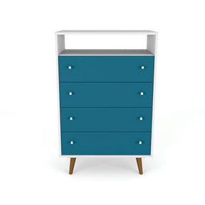 Manhattan Comfort  Liberty 4-Drawer Dresser Chest in White and Aqua Blue Manhattan Comfort-Dresser- - 1