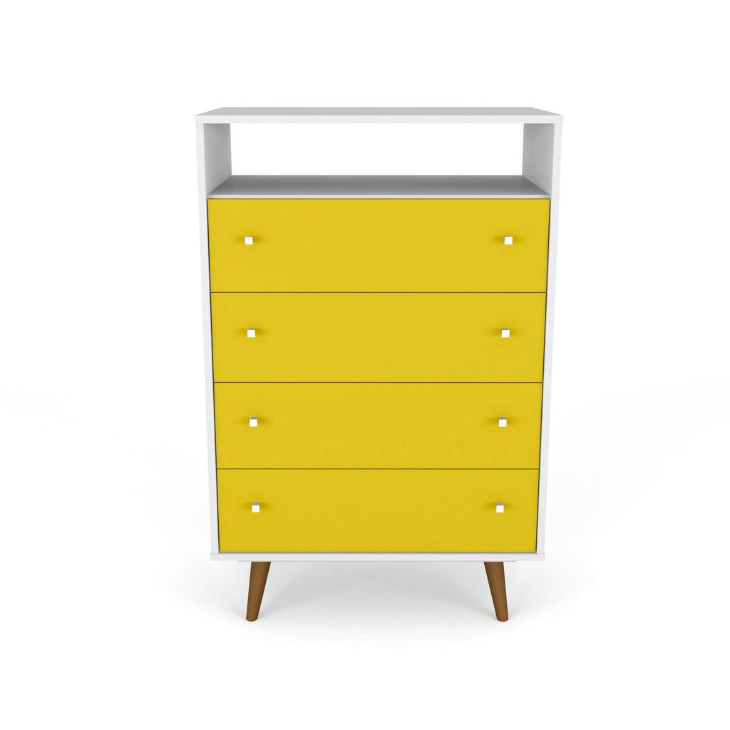 Manhattan Comfort  Liberty 4-Drawer Dresser Chest in White and YellowManhattan Comfort-Dresser- - 1