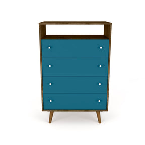 Manhattan Comfort  Liberty 4-Drawer Dresser Chest in Rustic Brown and Aqua Blue Manhattan Comfort-Dresser- - 1