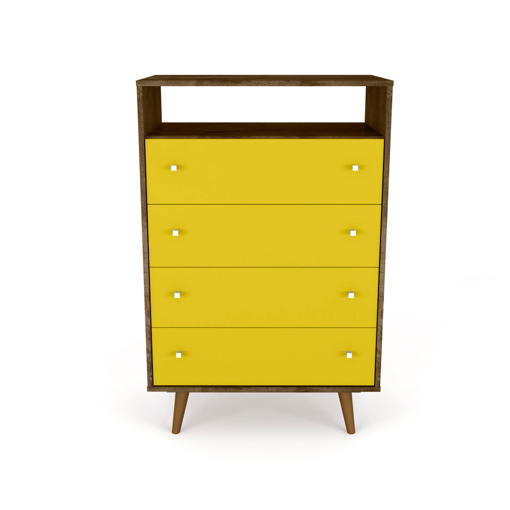 Manhattan Comfort  Liberty 4-Drawer Dresser Chest in Rustic Brown and Yellow Manhattan Comfort-Dresser- - 1