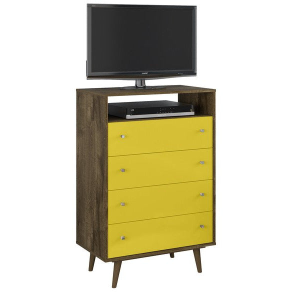 Manhattan Comfort  Liberty 4-Drawer Dresser Chest in Rustic Brown and Yellow
