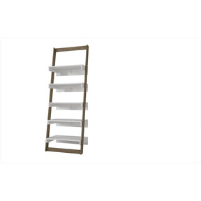 Accentuations by Manhattan Comfort Brilliant Carpina Ladder Shelf with 5- Floating Shelves in an Oak Frame and White ShelvesManhattan Comfort-Bookcases - - 1