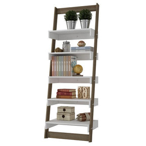 Accentuations by Manhattan Comfort Brilliant Carpina Ladder Shelf with 5- Floating Shelves in an Oak Frame and White Shelves