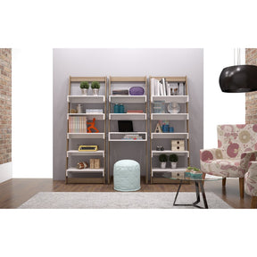 Accentuations by Manhattan Comfort Brilliant Carpina Ladder Shelf with 5- Floating Shelves in an Oak Frame and White Shelves