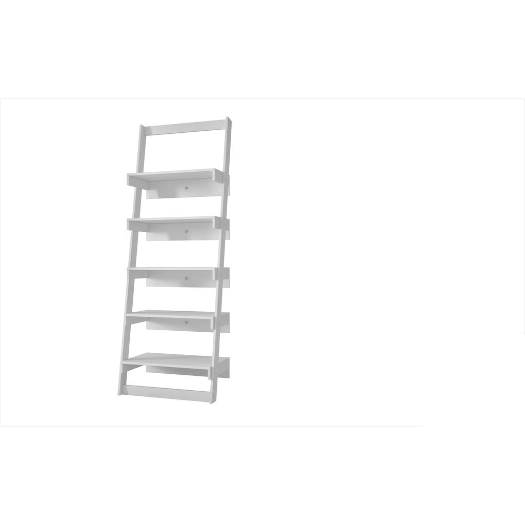 Accentuations by Manhattan Comfort Brilliant Carpina Ladder Shelf with 5- Floating Shelves in White Manhattan Comfort-Bookcases - - 1