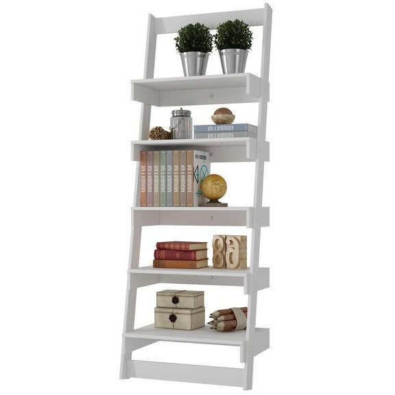 Accentuations by Manhattan Comfort Brilliant Carpina Ladder Shelf with 5- Floating Shelves in White