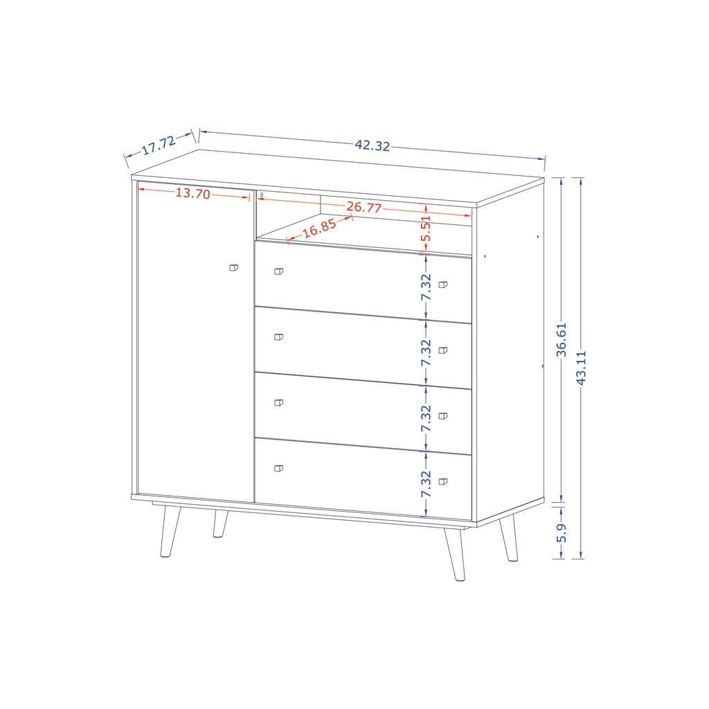 Manhattan Comfort  Liberty 4-Drawer 42.32" Sideboard in White