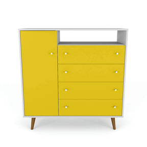 Manhattan Comfort  Liberty 4-Drawer 42.32" Sideboard in White and YellowManhattan Comfort-Dresser- - 1