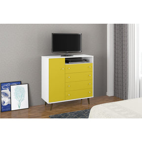 Manhattan Comfort  Liberty 4-Drawer 42.32" Sideboard in White and Yellow