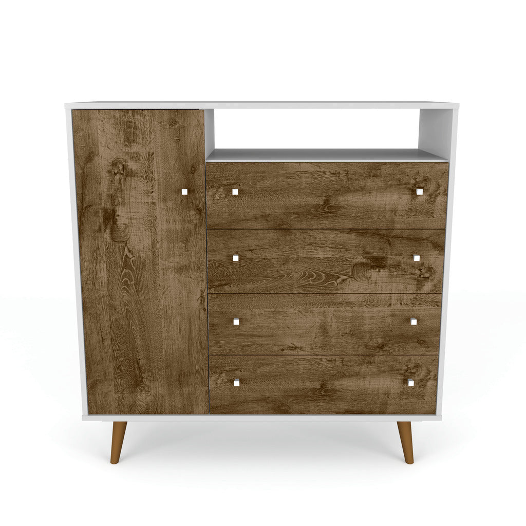 Manhattan Comfort  Liberty 4-Drawer 42.32" Sideboard in White and Rustic BrownManhattan Comfort-Dresser- - 1