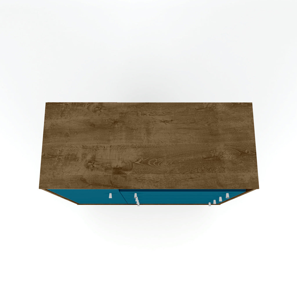 Manhattan Comfort  Liberty 4-Drawer 42.32" Sideboard in Rustic Brown and Aqua Blue